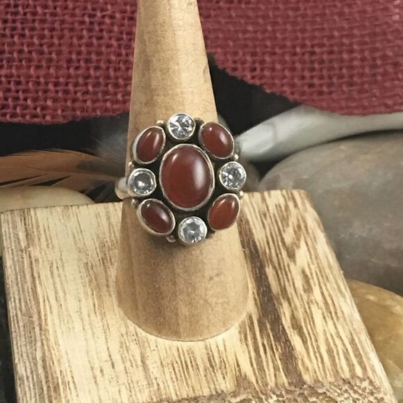 Sterling Carnelian and CZ sterling silver ring 8 - Picture 5 of 8